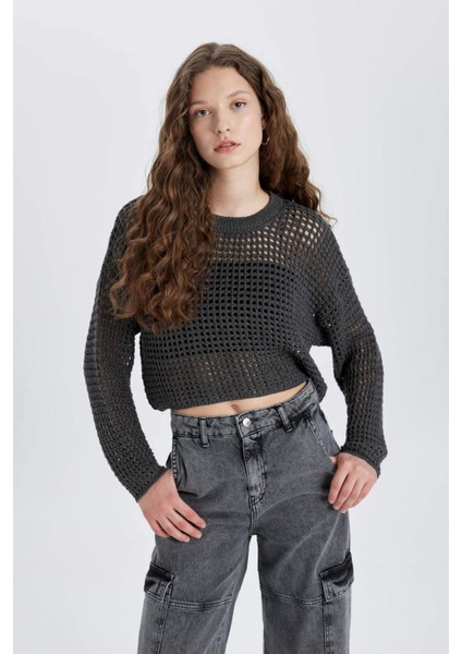 Regular Fit Bisiklet Yaka Kroşe Triko Kazak T4513AZ24SP