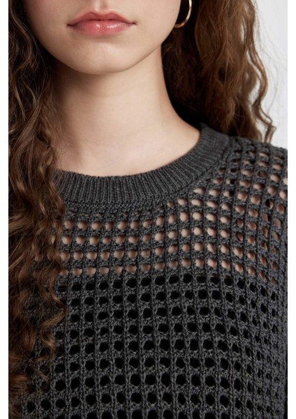 Regular Fit Bisiklet Yaka Kroşe Triko Kazak T4513AZ24SP