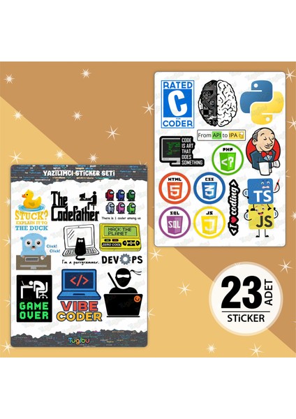 Yazılım Sticker Seti, Kodlama Temalı Sticker, 23 Adet Coder Etiket, Yazılımcı Etiket Seti
