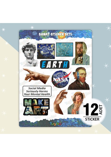 Sanat Sticker Seti, Sanat Temalı Sticker, 12 Adet Sanat-Art Etiket