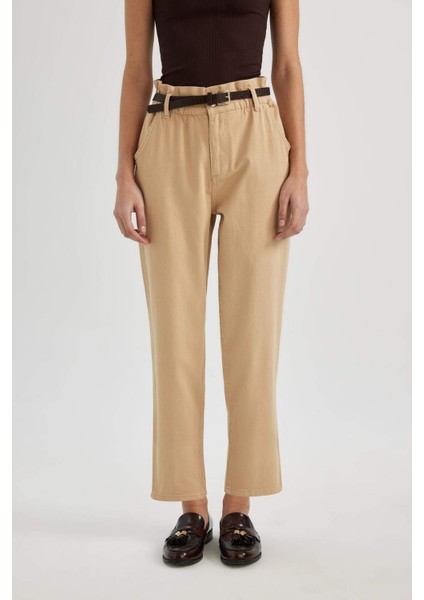 Baggy Fit Gabardin Kemerli Kumaş Pantolon Yüksek Bel Kısa Paça C1510AX24SP