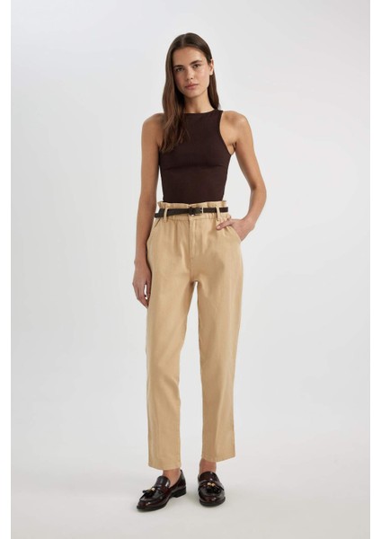 Baggy Fit Gabardin Kemerli Kumaş Pantolon Yüksek Bel Kısa Paça C1510AX24SP
