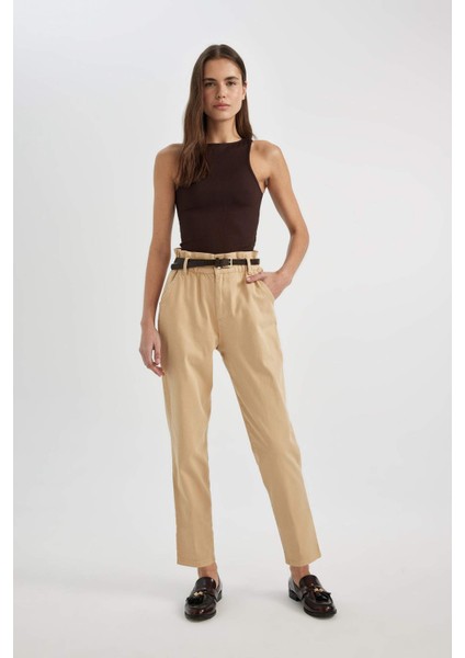 Baggy Fit Gabardin Kemerli Kumaş Pantolon Yüksek Bel Kısa Paça C1510AX24SP