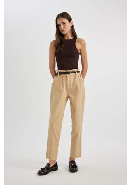 Baggy Fit Gabardin Kemerli Kumaş Pantolon Yüksek Bel Kısa Paça C1510AX24SP