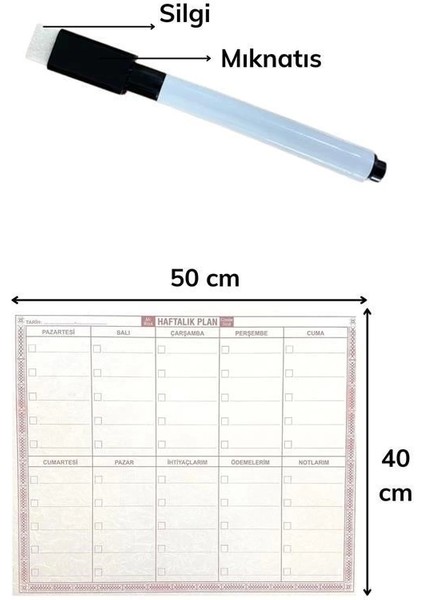 Bfs Şeffaf Kendiliğinden Yapışkanlı Kalemli Haftalık Planlayıcı 40CM-50CM