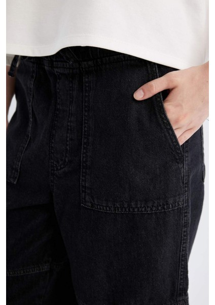 Kargo Jogger Yüksek Bel Bağcıklı Paça Bilek Boy Jean Yıkamalı Pantolon B9318AX24SP