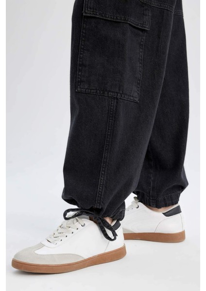 Kargo Jogger Yüksek Bel Bağcıklı Paça Bilek Boy Jean Yıkamalı Pantolon B9318AX24SP