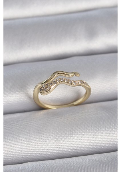 Bfs Pirinç Gold Renk Zirkon Taşlı Yılan Ayarlanabilir Model Kadın Yüzük