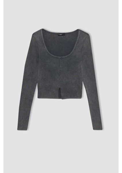 Coool Fitted Uzun Kollu Yıkamalı Soluk Efektli Tişört C2095AX24SP