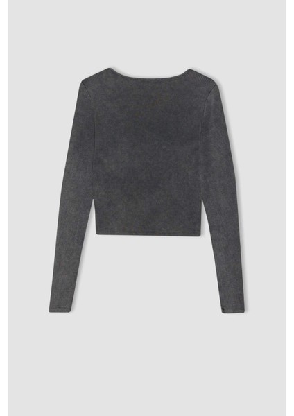 Coool Fitted Uzun Kollu Yıkamalı Soluk Efektli Tişört C2095AX24SP