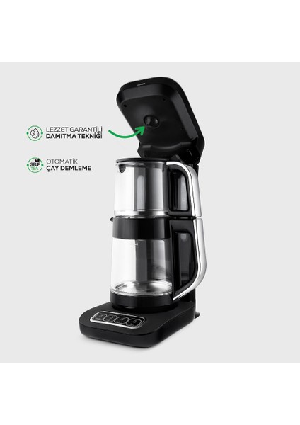 Robotea Pro 4 in 1 Konuşan Cam Çay Makinesi Black Chrome