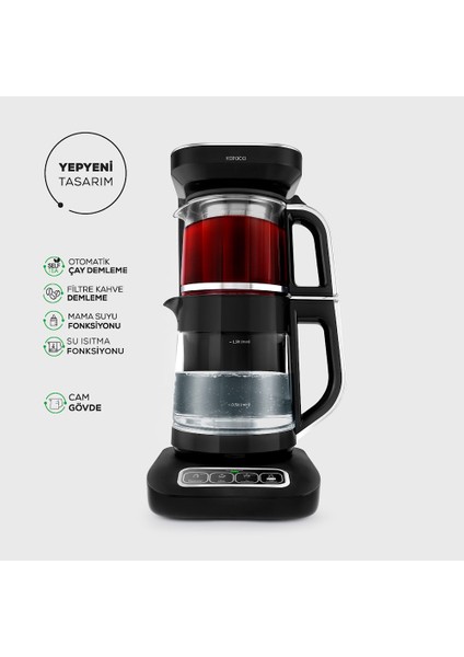 Robotea Pro 4 in 1 Konuşan Cam Çay Makinesi Black Chrome