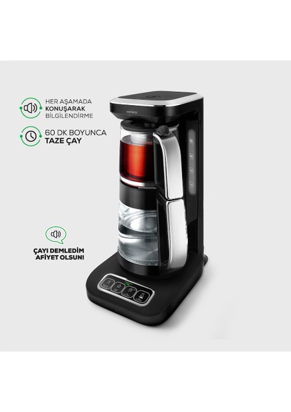 Robotea Pro 4 in 1 Konuşan Cam Çay Makinesi Black Chrome