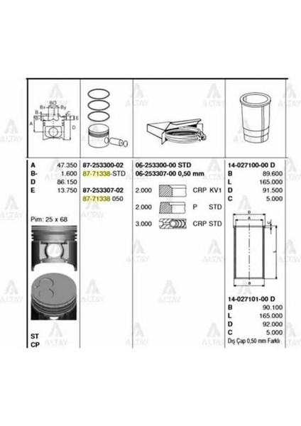 87 Iss -71338-STD Piston Segman Std Mazda E2200 93-99