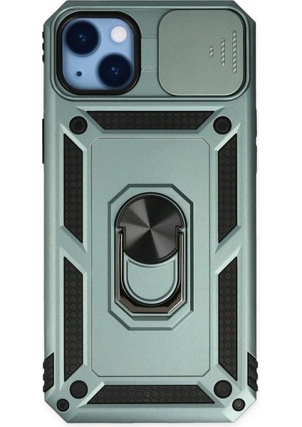 iPhone 14 Plus Kılıf Pars Lens Yüzüklü Silikon - Yeşil
