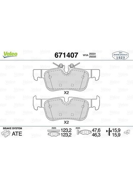 671407 Fren Balatası Arka Bmw F45 F48 F39 Mını F60 F53