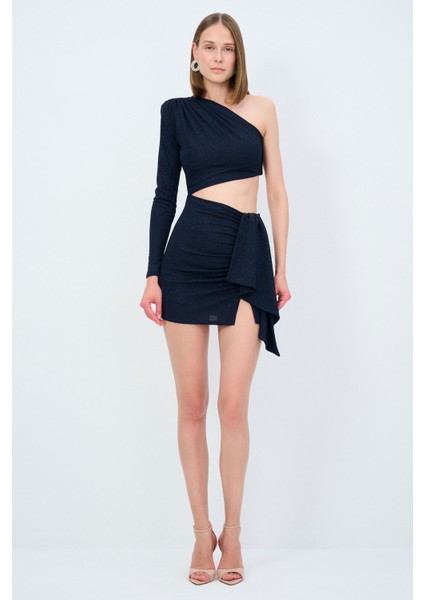 Tek Omuzlu Mini Elbise Lacivert 12444117003