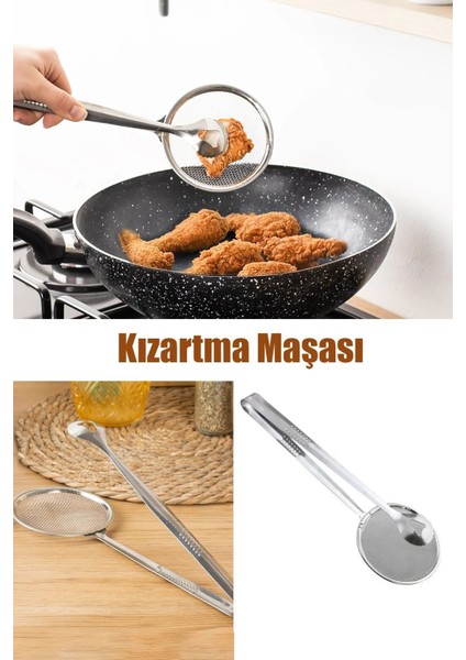 Kızartma Maşası Paslanmaz Çelik Süzgeçli Maşa Kızartma ve Haşlama Maşası Kevgiri - 29 cm