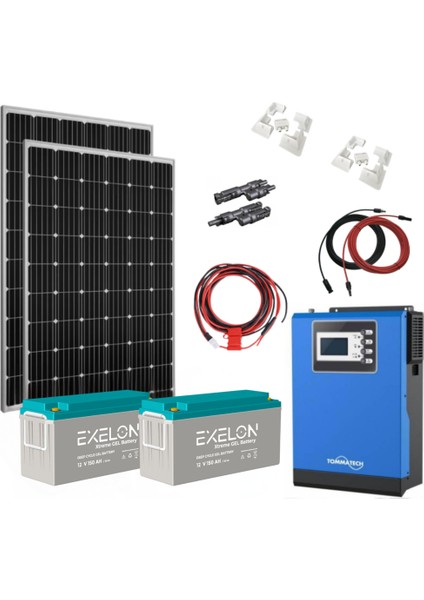 Güneş Enerjisi Karavan Konfor Paket – 3Kw Mppt Akıllı İnverter + 2X 330W Güneş Paneli + 2X 12V 150A Jel Akü