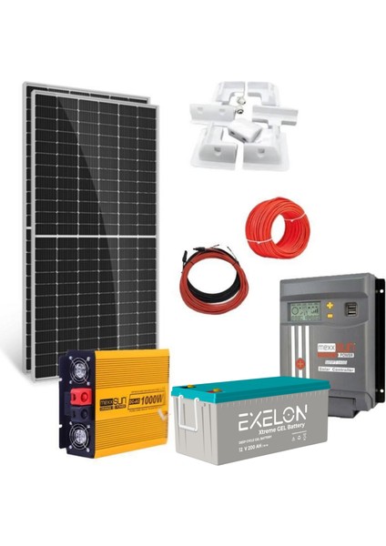 Güneş Enerjisi Karavan Prime Paket – 1Kw Tam Sinus İnverter + 2X 200W Güneş Paneli +1X 12V 200A Jel Akü