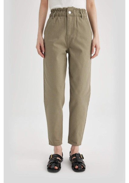 Paperbag Gabardin Kumaş Pantolon Yüksek Bel Cepli Basic Düz Standart Paça S2790AZ24SM
