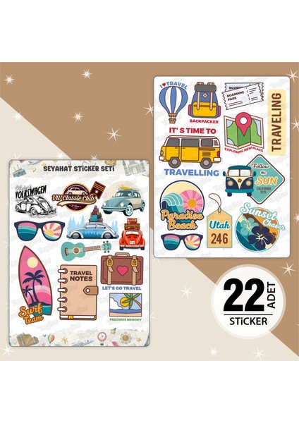 Travel Sticker Seti, Seyahat Temalı Sticker Seti, 22 Adet Valiz ve Yolculuk İçin Etiket