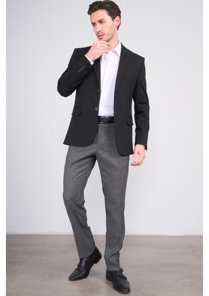 4324 Erkek Sivri Yaka Slim Fit Ceket Siyah modelleri