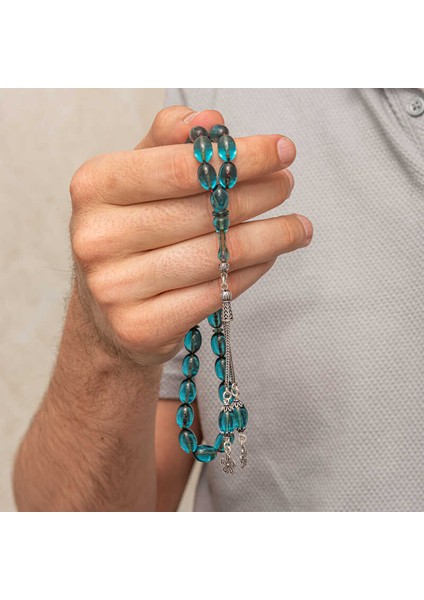 Gümüş Püsküllü Ateş Kehribar Tesbih SL12421 fırsatları