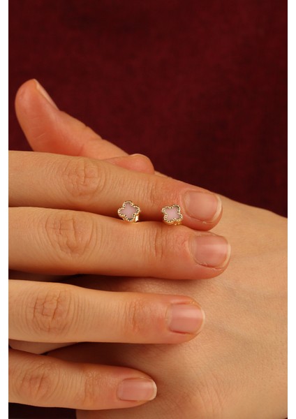 Pembe Yonca Çocuk Çivi Altın Küpe CGKKP0203
