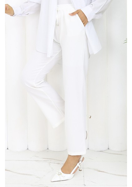 Beli Lastikli Cepli Pantolon 0118-03 Beyaz modelleri