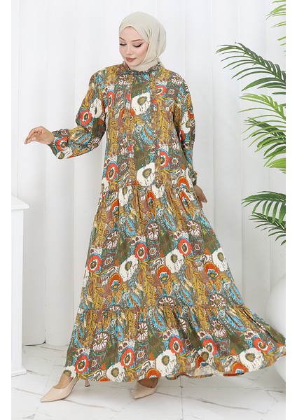 Viskon Kumaş Büzgülü Elbise 2094-01 Vizon fiyatları