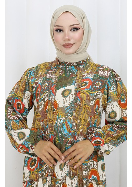 Viskon Kumaş Büzgülü Elbise 2094-01 Vizon modelleri