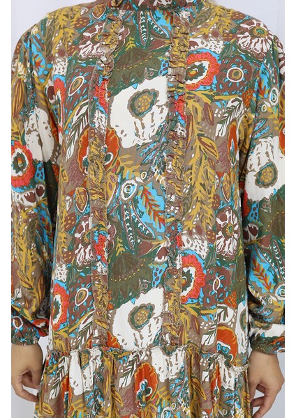 Viskon Kumaş Büzgülü Elbise 2094-01 Vizon fırsatları