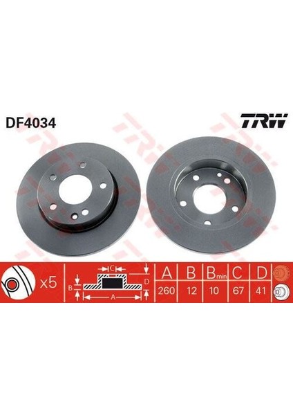 DF4034 Fren Dıskı On Havalandırmasız A-Class W168 97>03