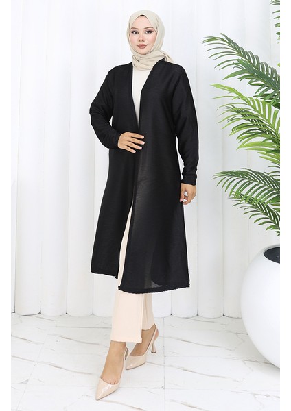 Sade Uzun Mevsimlik Siyah Hırka 8756-01 Siyah