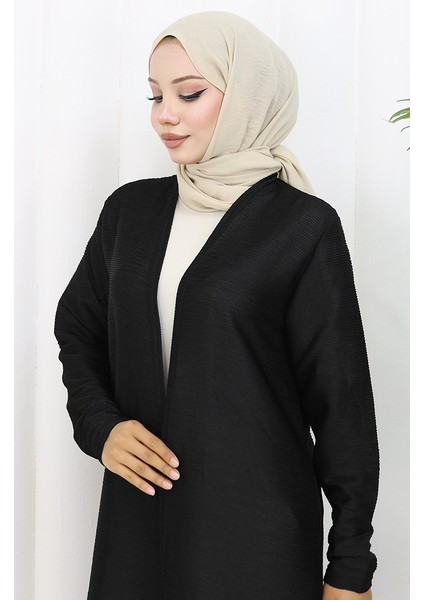 Sade Uzun Mevsimlik Siyah Hırka 8756-01 Siyah modelleri