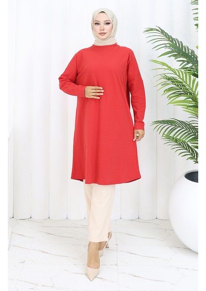 Rahat Kesim Cotton Sade Tunik 8757-01 Kırmızı