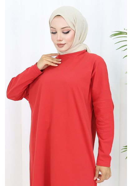 Rahat Kesim Cotton Sade Tunik 8757-01 Kırmızı modelleri