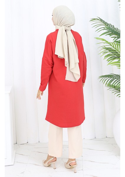 Rahat Kesim Cotton Sade Tunik 8757-01 Kırmızı indirimleri