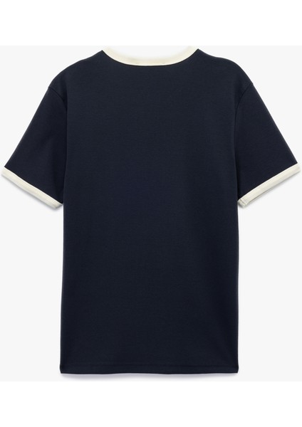 Kısa Kollu Bisiklet Yaka Renk Kontrastlı Pamuklu Slim Fit Tişört fiyatları