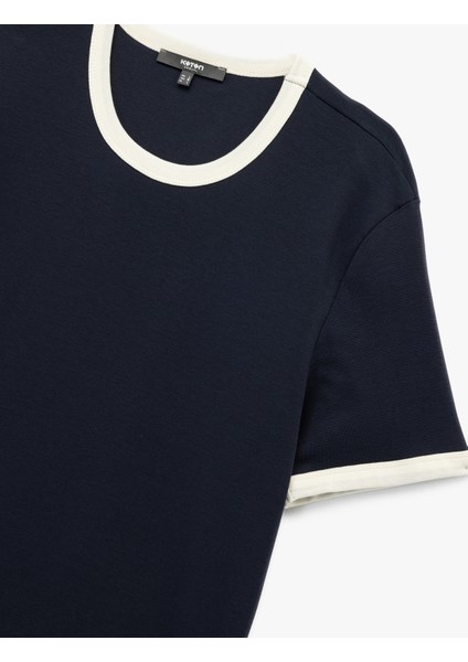 Kısa Kollu Bisiklet Yaka Renk Kontrastlı Pamuklu Slim Fit Tişört modelleri