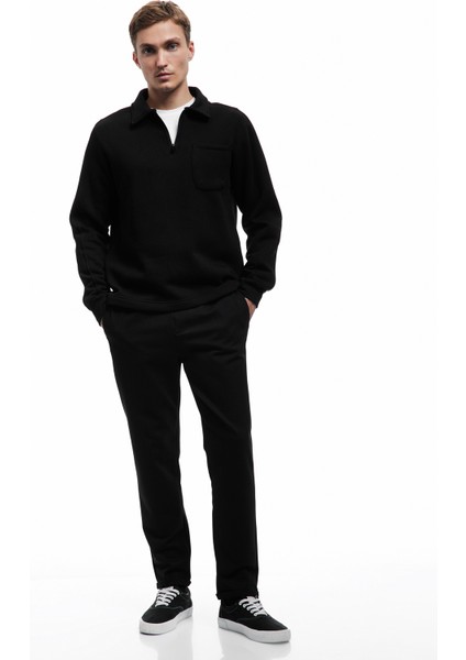 Şardonlu Cep Detaylı Uzun Kollu Yarım Fermuarlı Polo Yaka Sweatshirt fiyatları