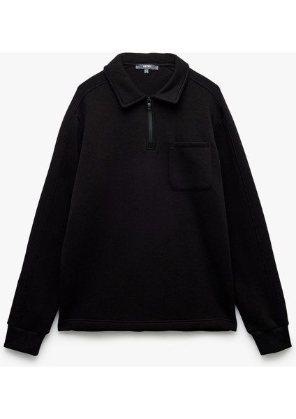 Şardonlu Cep Detaylı Uzun Kollu Yarım Fermuarlı Polo Yaka Sweatshirt fırsatları