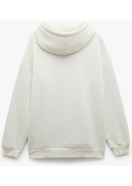 Şardonlu Uzun Kollu Kapüşonlu Baskılı Oversize Sweatshirt fırsatları