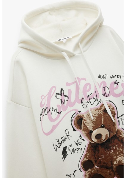Şardonlu Uzun Kollu Kapüşonlu Baskılı Oversize Sweatshirt indirimleri