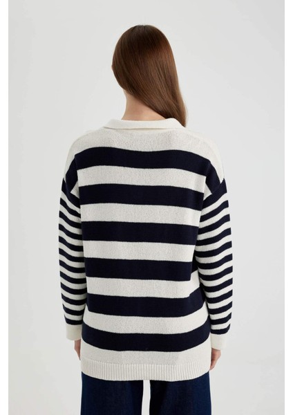 Regular Fit Çizgili Polo Yaka Tesettür Tişört Tunik C2850AX24SP