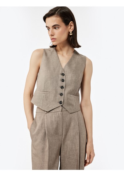 Regular Fit Kolsuz V Yaka Blazer Yelek fiyatları