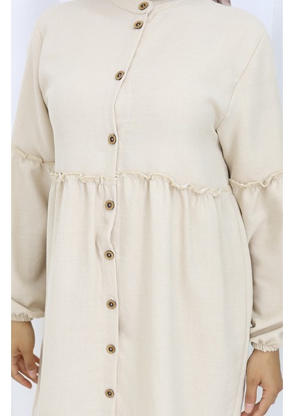 Büzgülü Düğmeli Tunik Pantolon Ikili Takım 0115-05 Bej fırsatları