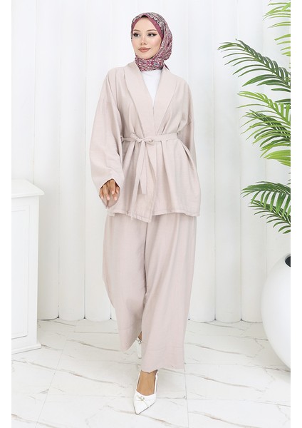 Kimono Pantolon Ikili Takım 11322-08 Vizon