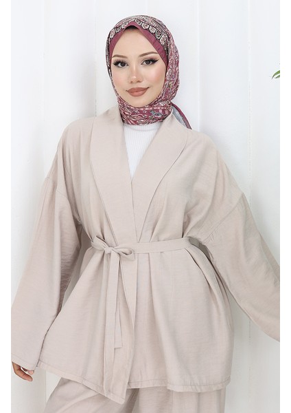 Kimono Pantolon Ikili Takım 11322-08 Vizon modelleri
